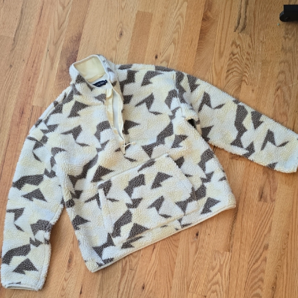 United By Blue Cream and Brown Geometric Sherpa Quarter-Zip Pullover